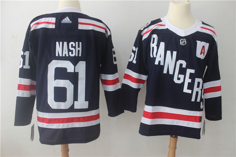 Men New York Rangers #61 Nash Dark Blue Hockey Stitched Adidas NHL Jerseys